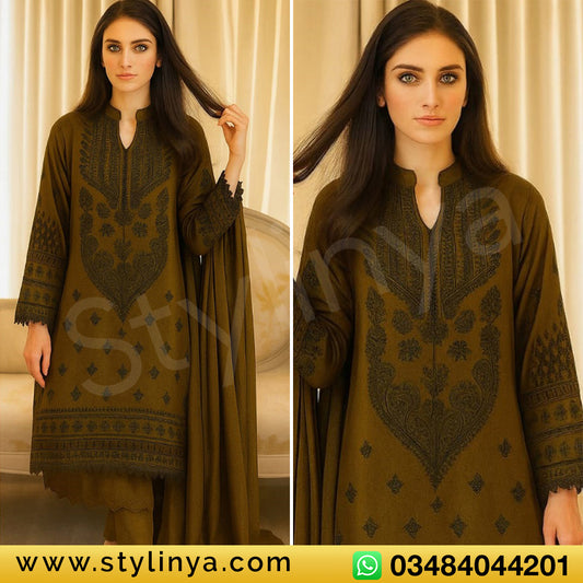 URGE Embroidered Unstitched Dhanak 3Pc Suit - SL1001