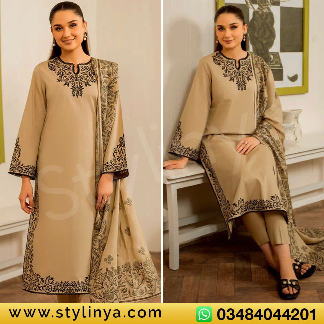 GARNET Embroidered Unstitched Dhanak 3Pc Suit - SL1001