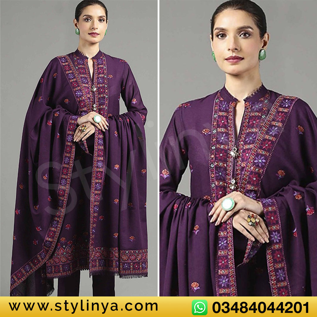 BAREEZE Embroidered Unstitched Dhanak 3Pc Suit - SL1001