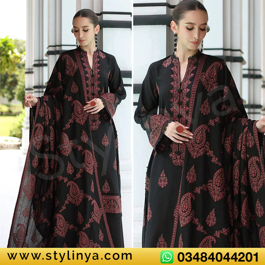 BAREEZE Embroidered Unstitched Dhanak 3Pc Suit - SL1001