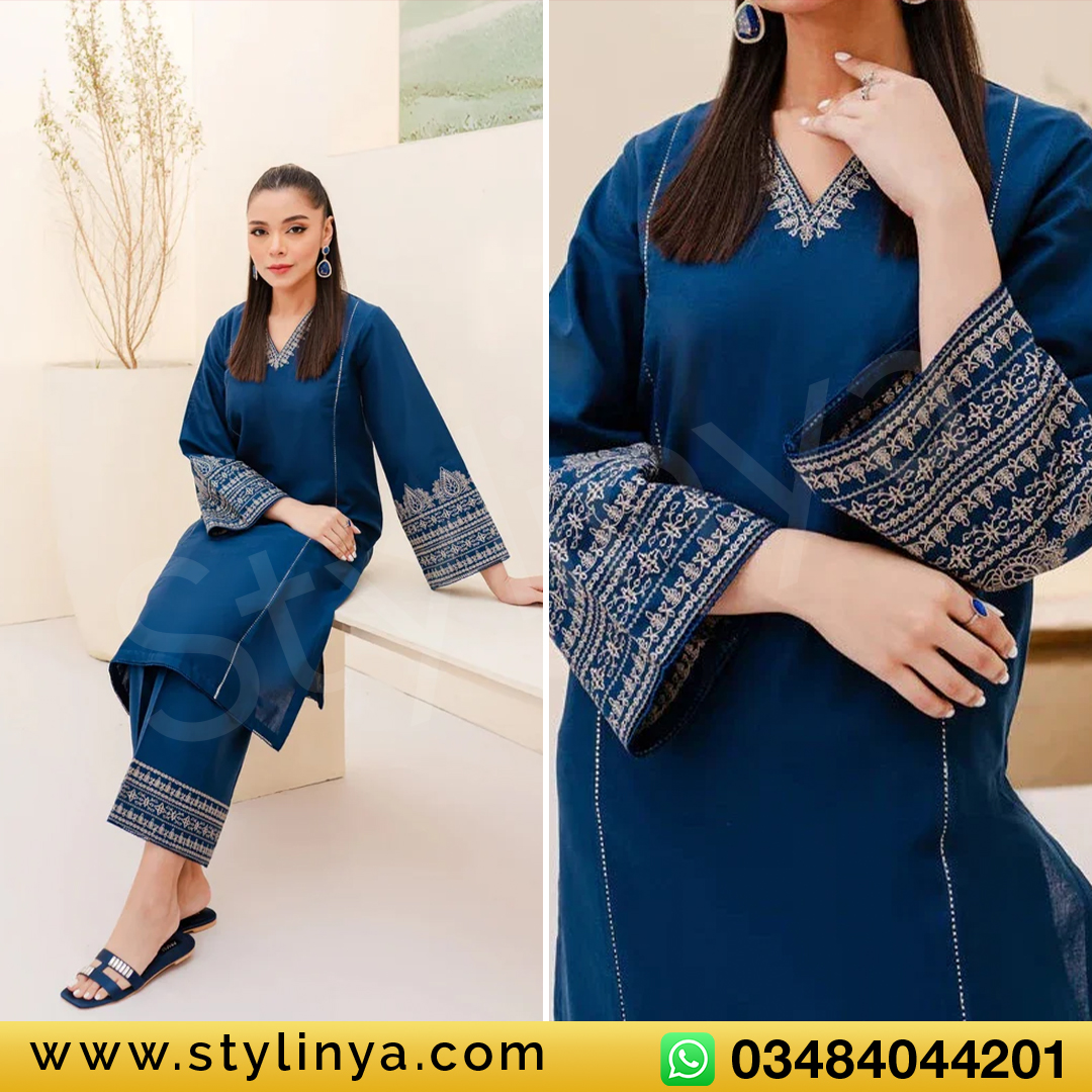 Embroidered 2pc Linen dress