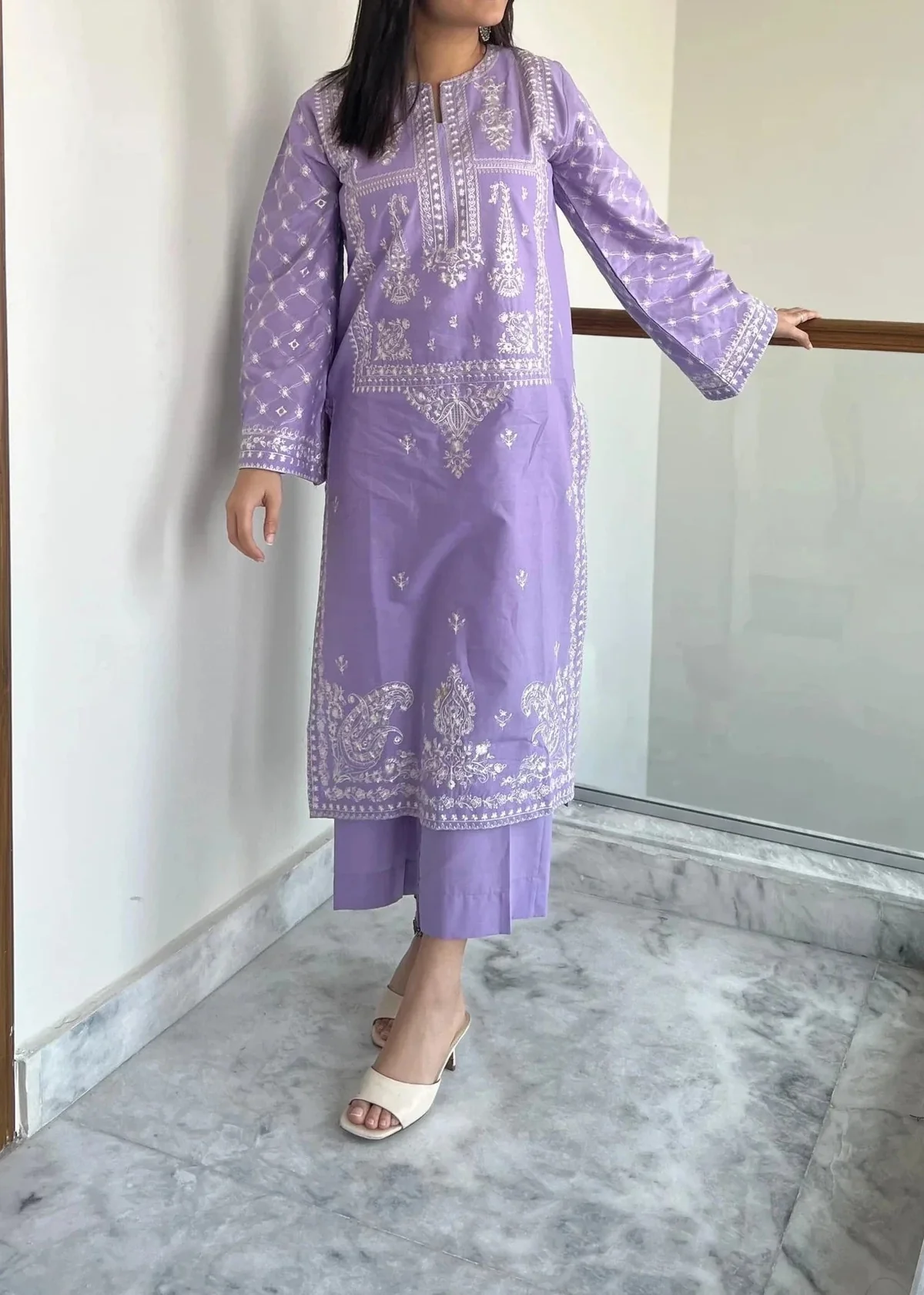 Elegant 2-Piece Embroidered Dhanak Dress