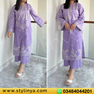 Elegant 2-Piece Embroidered Dhanak Dress
