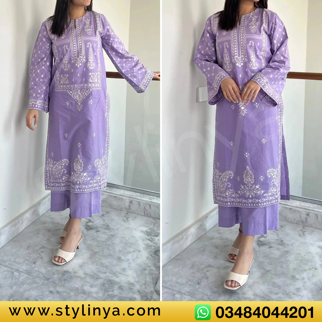 Elegant 2-Piece Embroidered Dhanak Dress