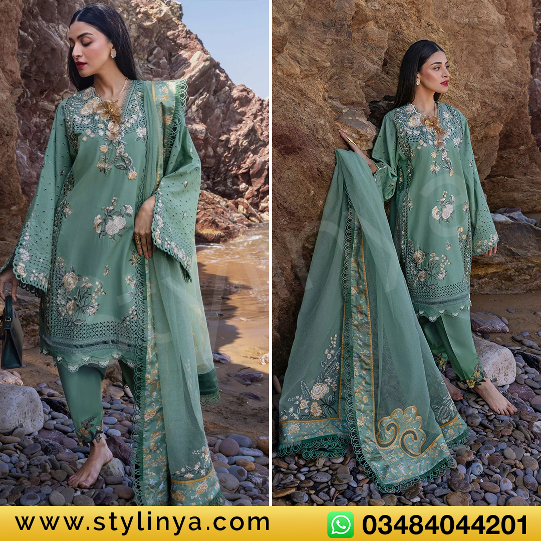 Crimson Flow Embroidered Lawn 3Pc Suit D-5A Parsi Threads