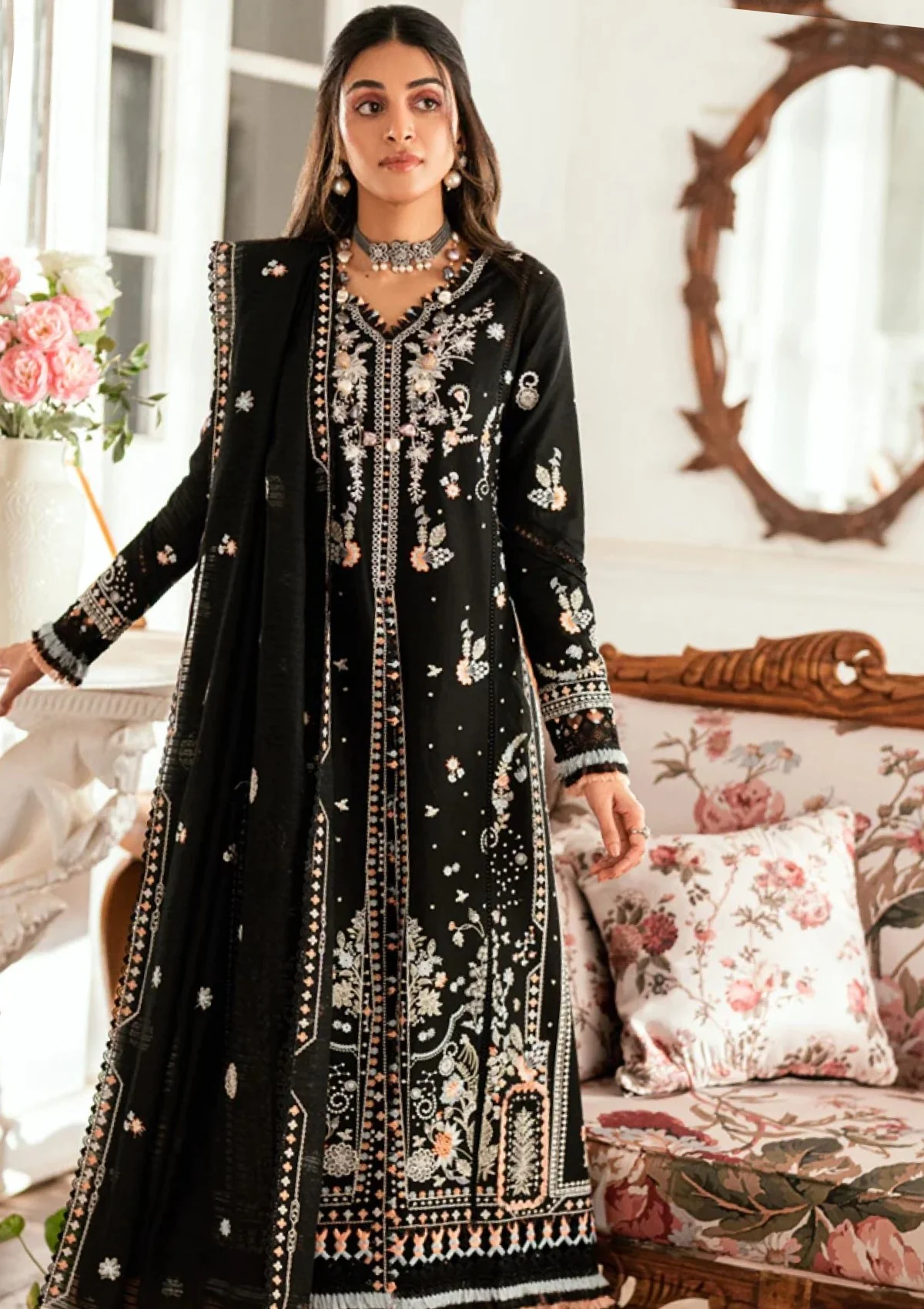 Qalamkar Luxury Lawn Embroidered 3Pc Suit SB-03 Misha