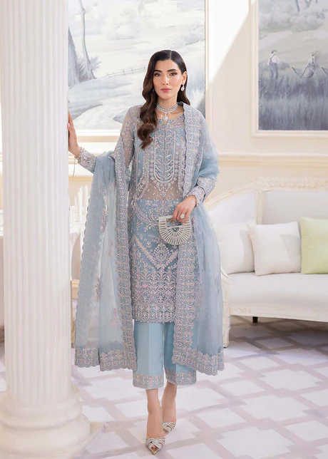 Ice blue embroidery suit