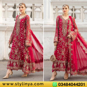 Maria.B Luxury Chiffon pink Dress Embroidered 3 Piece