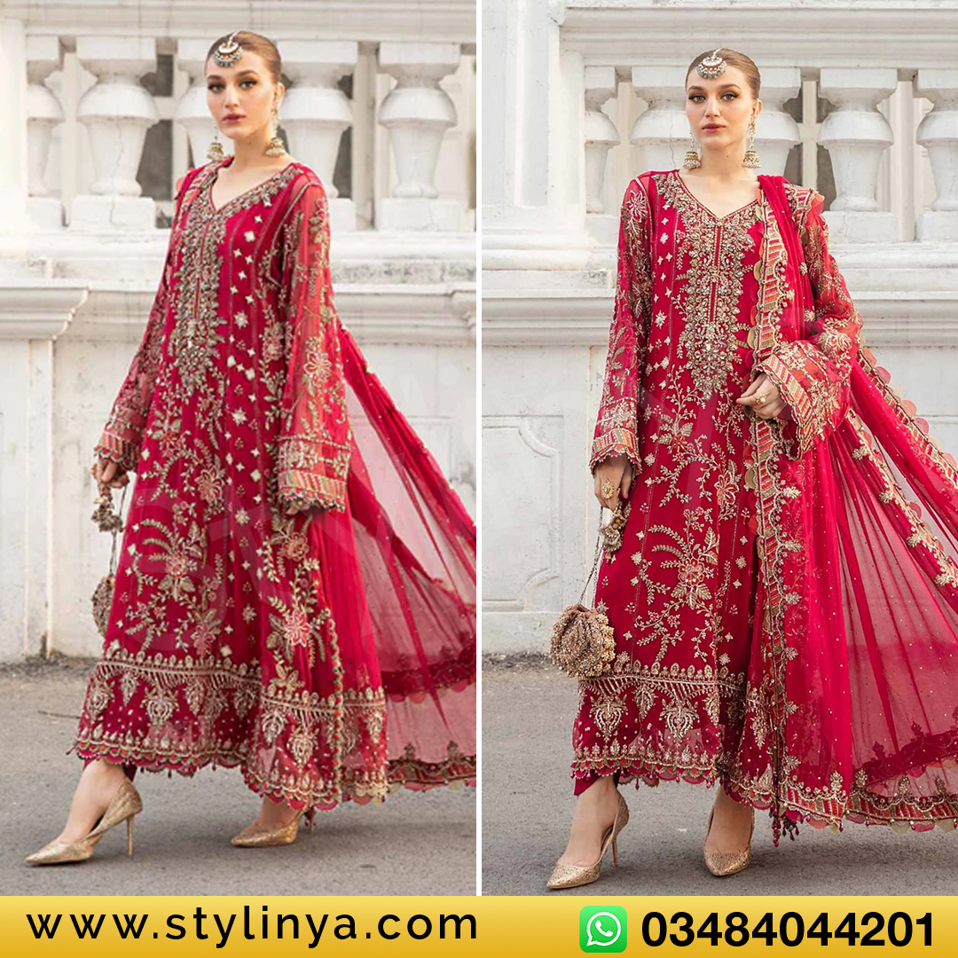 Maria.B Luxury Chiffon pink Dress Embroidered 3 Piece