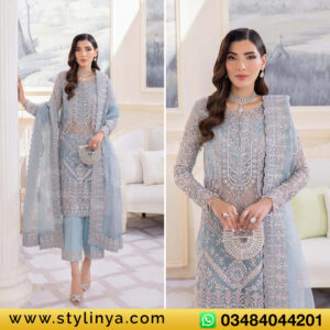 Ice blue embroidery suit