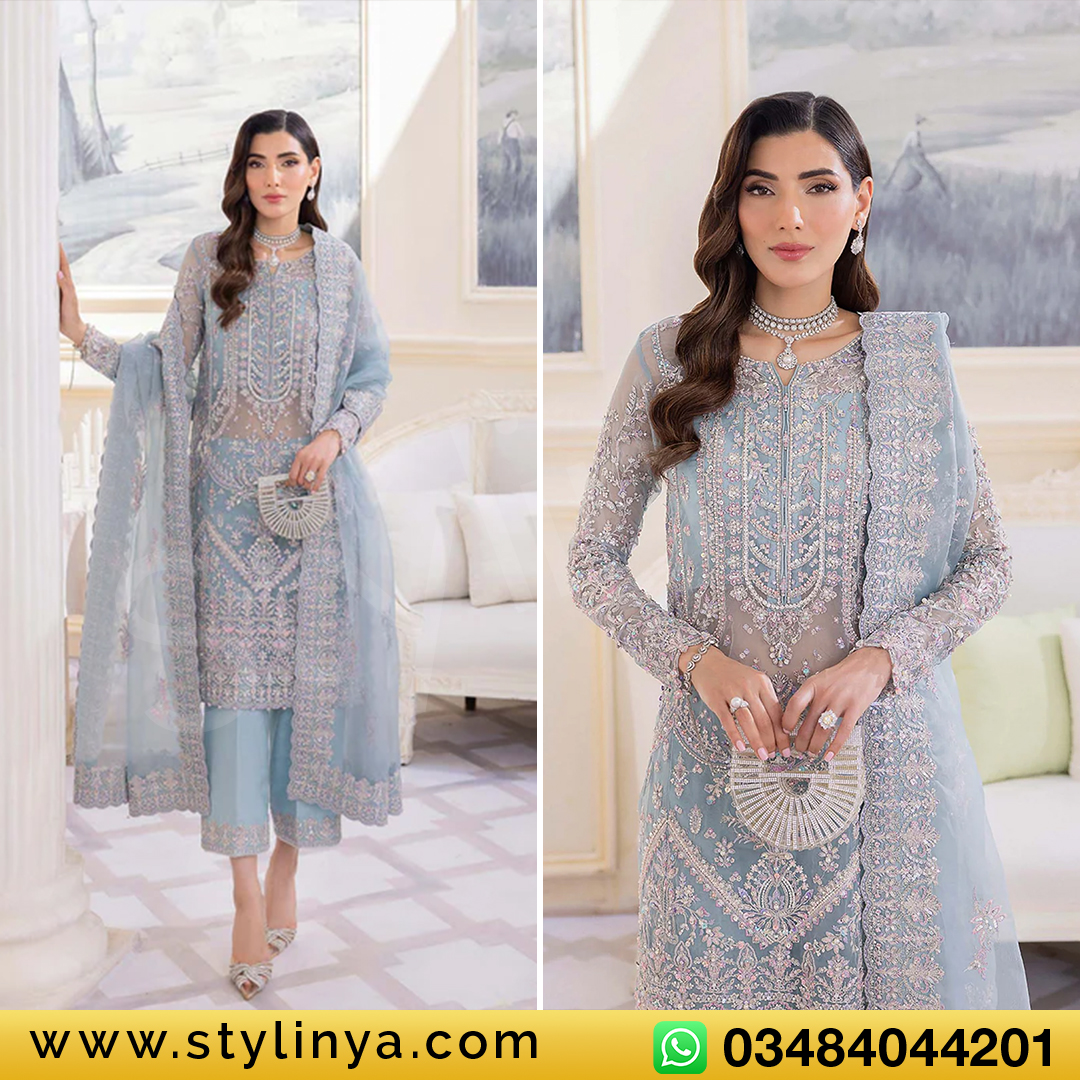 Ice blue embroidery suit