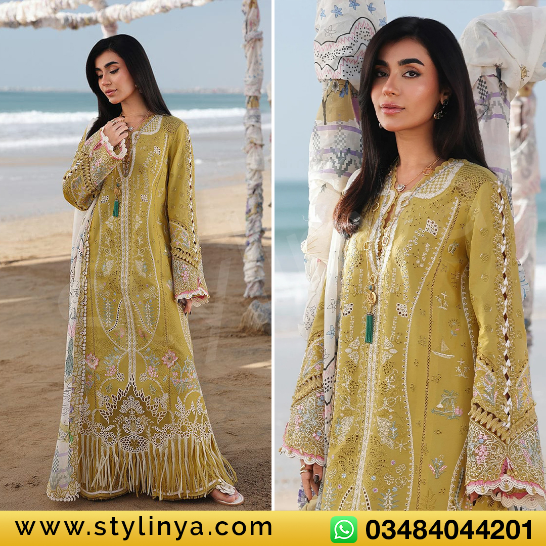Qalamkar Lawn Chikankari Embroidered Luxury 3 piece