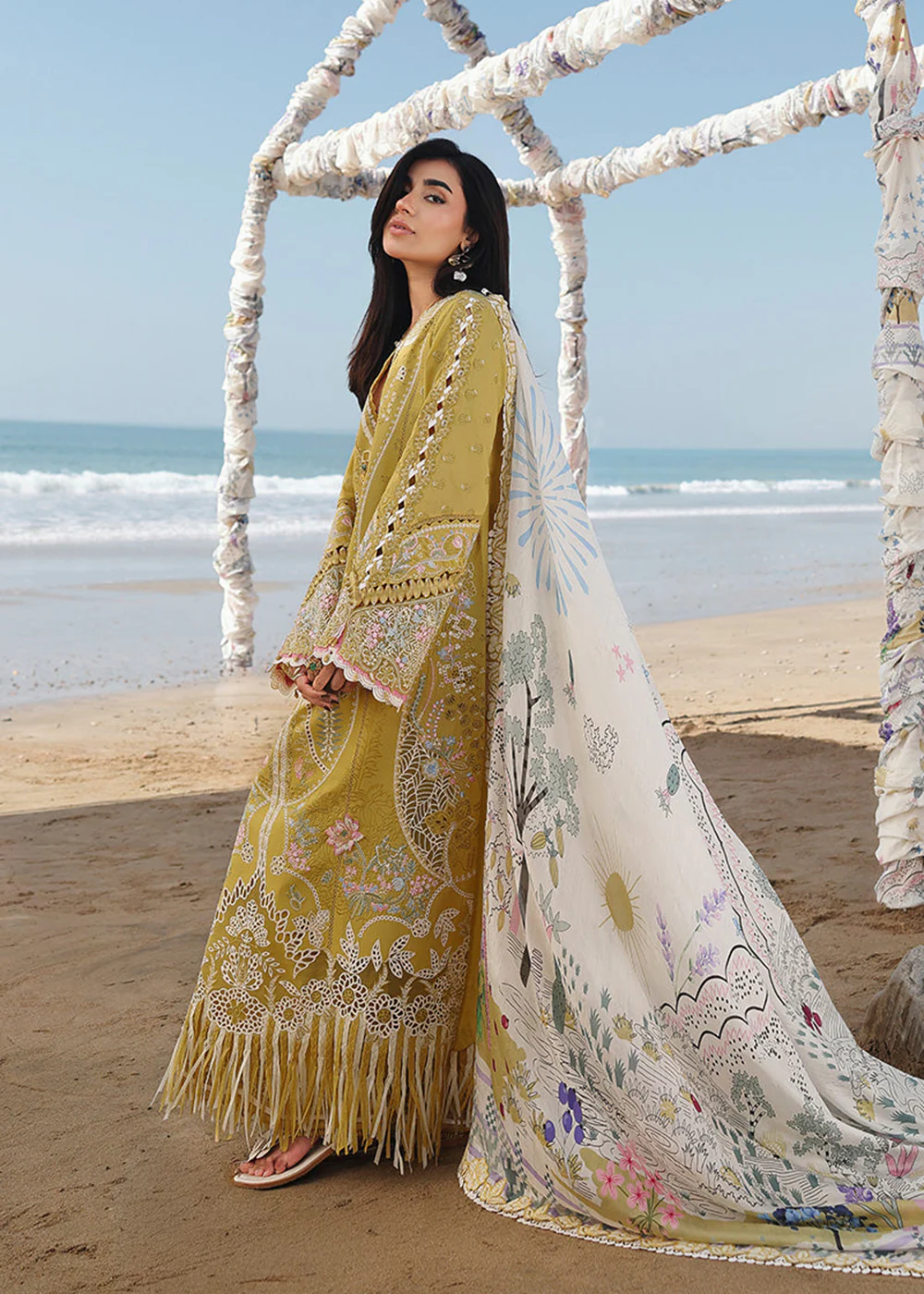Qalamkar Lawn Chikankari Embroidered Luxury 3 piece