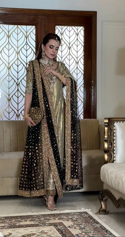 Haris Shakeel Luxury Myssory Embroidered 3 Piece Unstitched